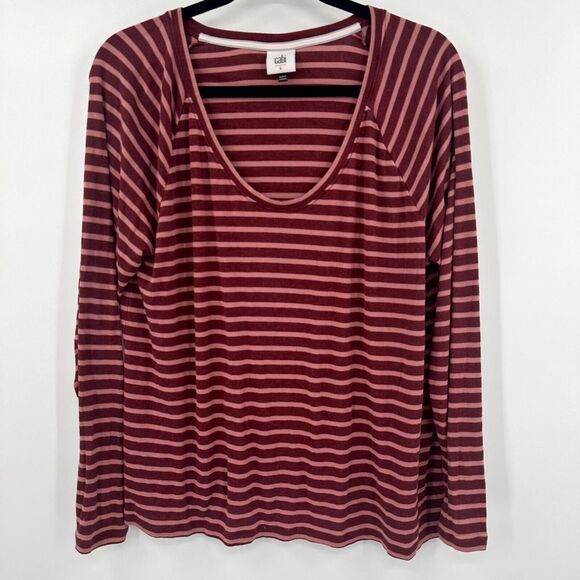 CAbi Tops - Cabi T-Shirt Top Women's Size Large Red Striped Soft Stretch Scoop Neck Pullover